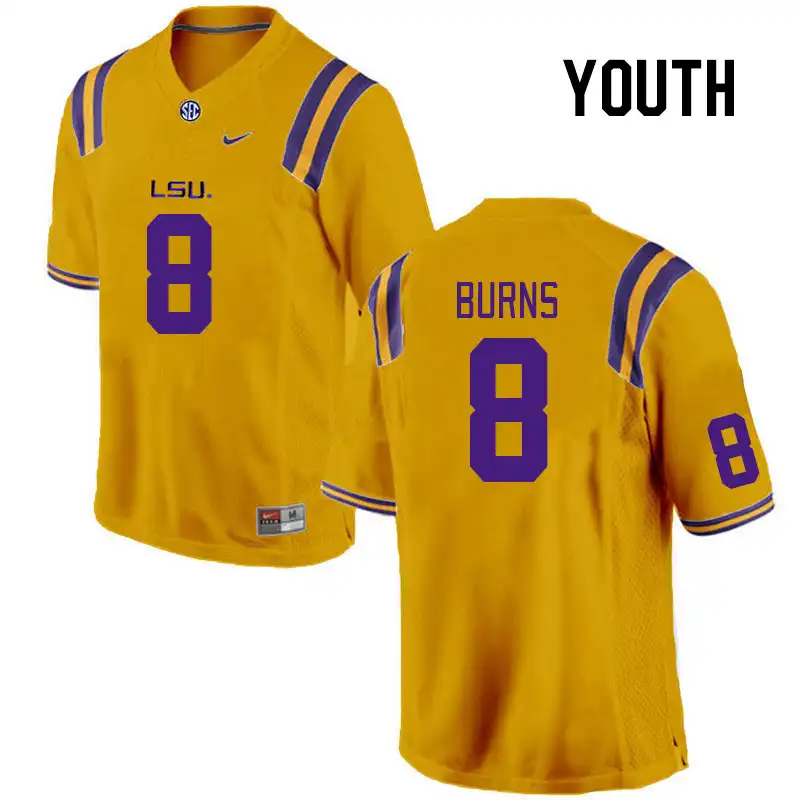 Youth LSU Tigers Major Burns #8 Gold NCAA Football Jersey